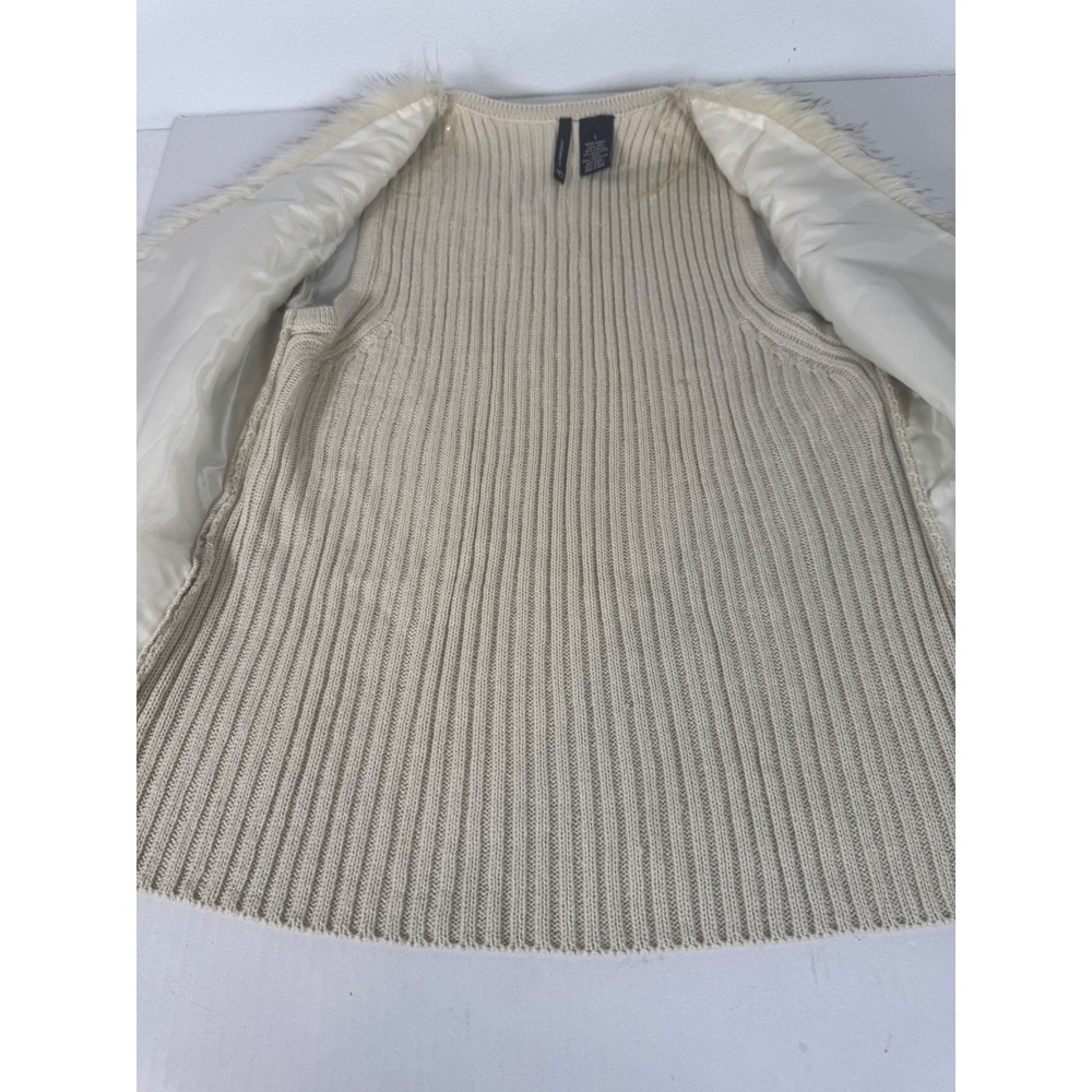 New Directions Women's Beige Knit‎ Faux Fur Trim Open Front Vest Large - Picture 5 of 9